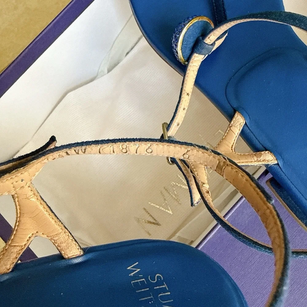 Stuart Weitzman Royal Blue Leather T-Strap Sandals - Picture 5 of 6